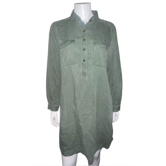 Old Navy Faded Twill Button Front Shirt Dress Moss Green Large NWOT - Picture 4 of 9